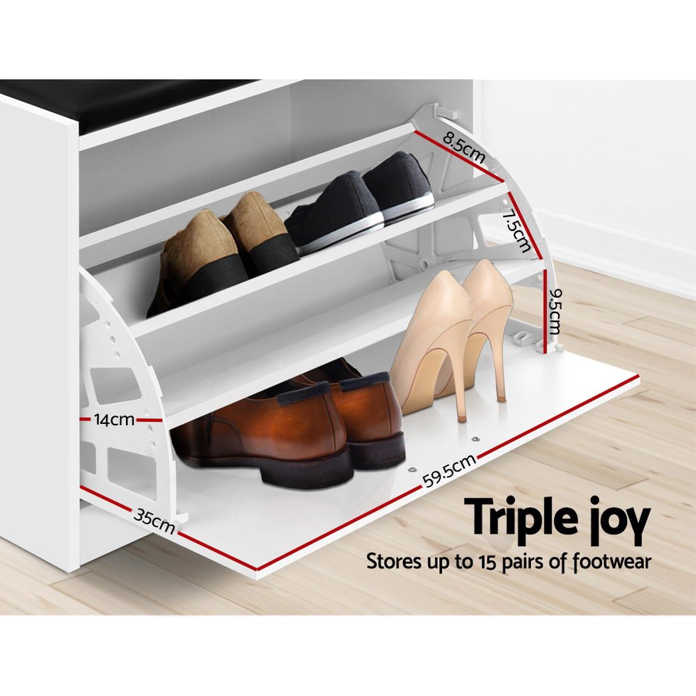 Shoe Cabinet Bench Shoes Storage Rack Organiser Drawer White 15 Pairs - Furniture > Living Room - Rivercity House & Home Co. (ABN 18 642 972 209) - Affordable Modern Furniture Australia