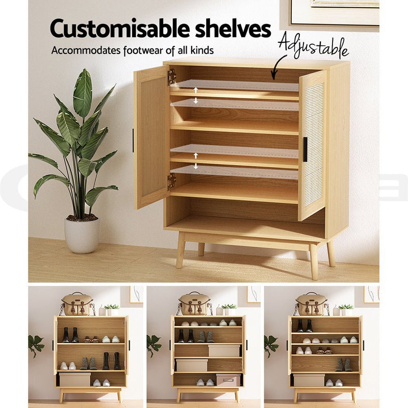 Artiss Shoe Cabinet Rattan Shoes Storage Rack Organiser Wooden Cupboard Shelf - Furniture - Rivercity House & Home Co. (ABN 18 642 972 209)