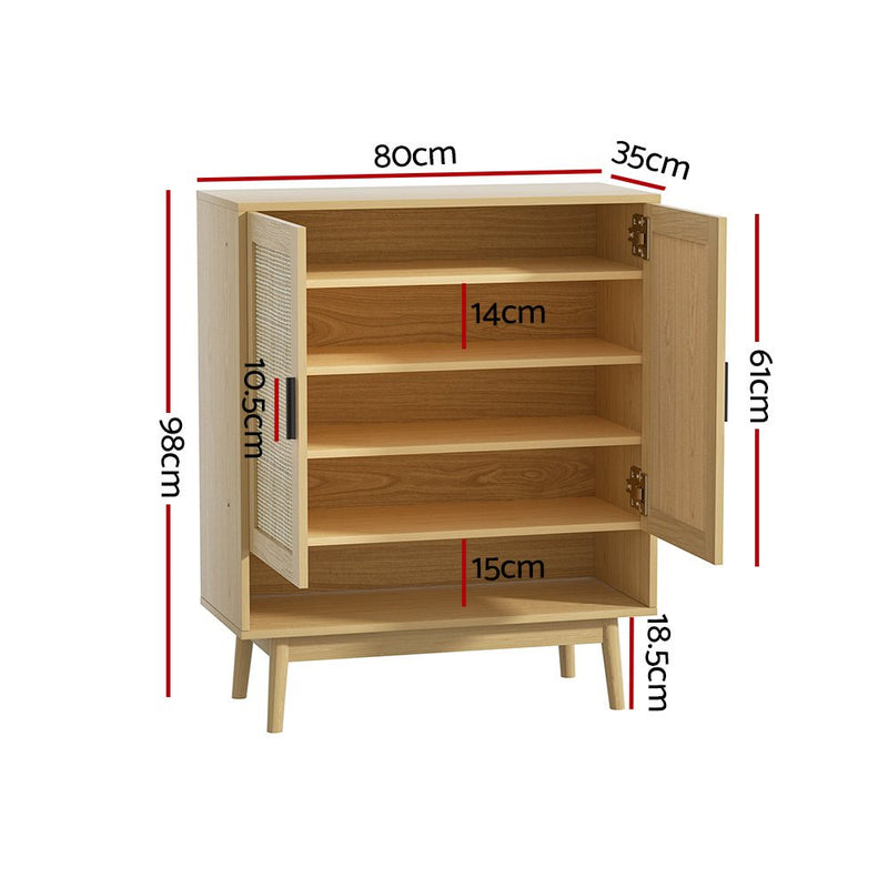 Artiss Shoe Cabinet Rattan Shoes Storage Rack Organiser Wooden Cupboard Shelf - Furniture - Rivercity House & Home Co. (ABN 18 642 972 209)