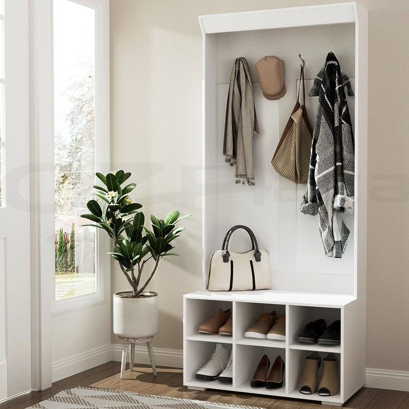 White Hall Tree Shoe Cabinet: 180CM Storage Rack with Shoe Bench and Coat Rack - Furniture > Living Room - Rivercity House & Home Co. (ABN 18 642 972 209) - Affordable Modern Furniture Australia