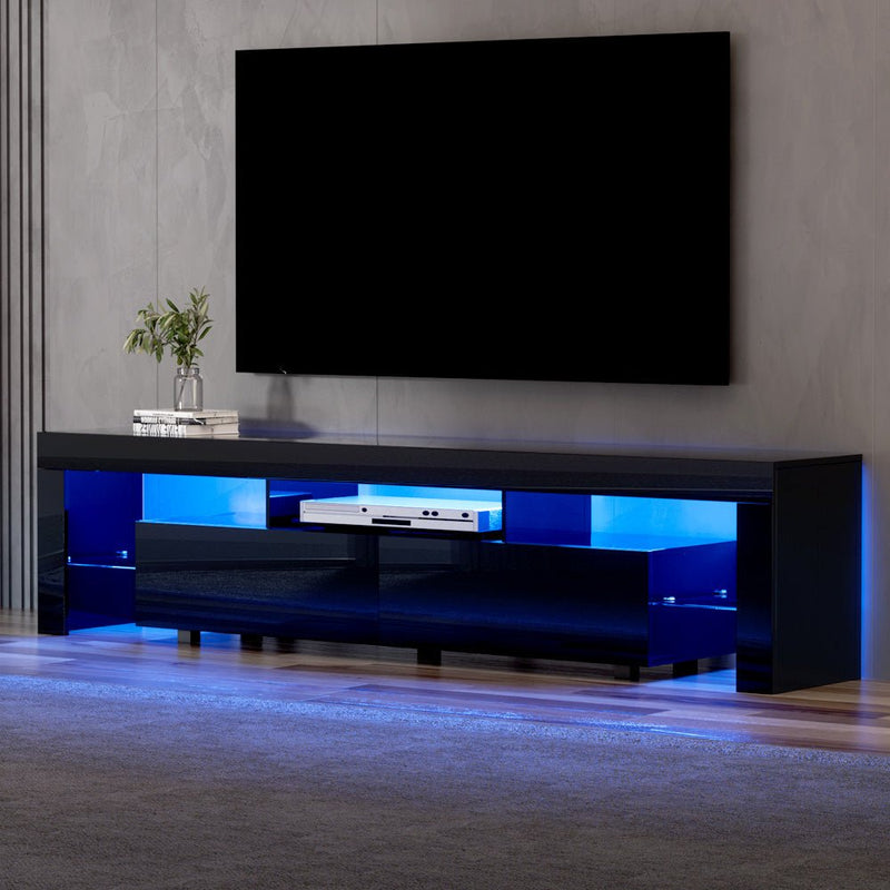200CM LED Entertainment Unit in Black Gloss - Furniture > Living Room - Rivercity House & Home Co. (ABN 18 642 972 209) - Affordable Modern Furniture Australia