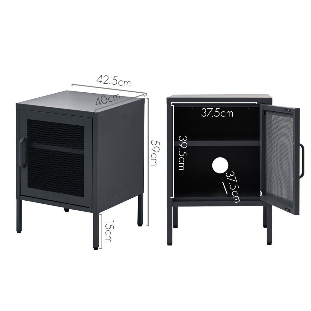 Mesh Metal Bedside Table Cabinet - Black - Furniture > Bedroom - Rivercity House & Home Co. (ABN 18 642 972 209) - Affordable Modern Furniture Australia