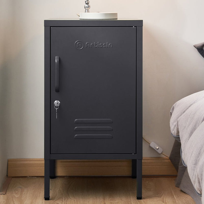 Lockable Metal Bedside Table Cabinet - Black - Furniture > Bedroom - Rivercity House & Home Co. (ABN 18 642 972 209) - Affordable Modern Furniture Australia