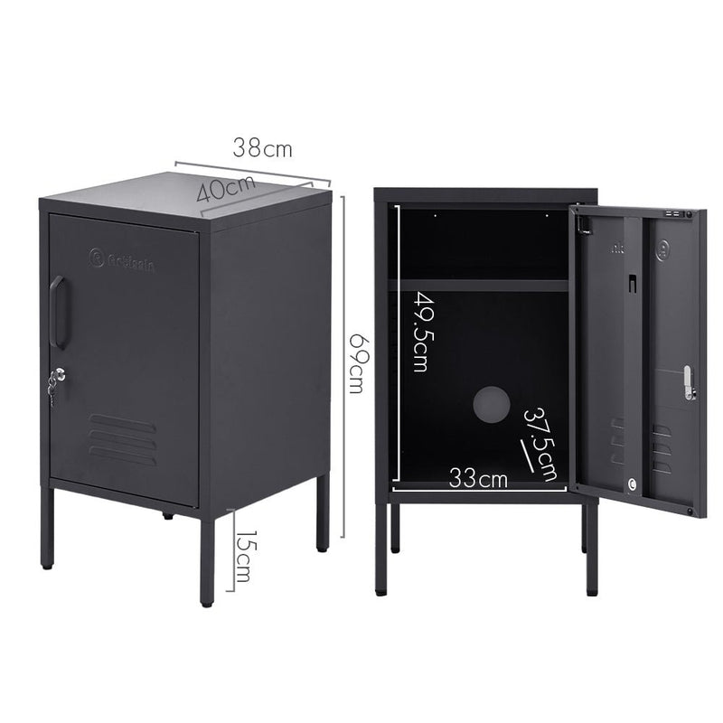 Lockable Metal Bedside Table Cabinet - Black - Furniture > Bedroom - Rivercity House & Home Co. (ABN 18 642 972 209) - Affordable Modern Furniture Australia