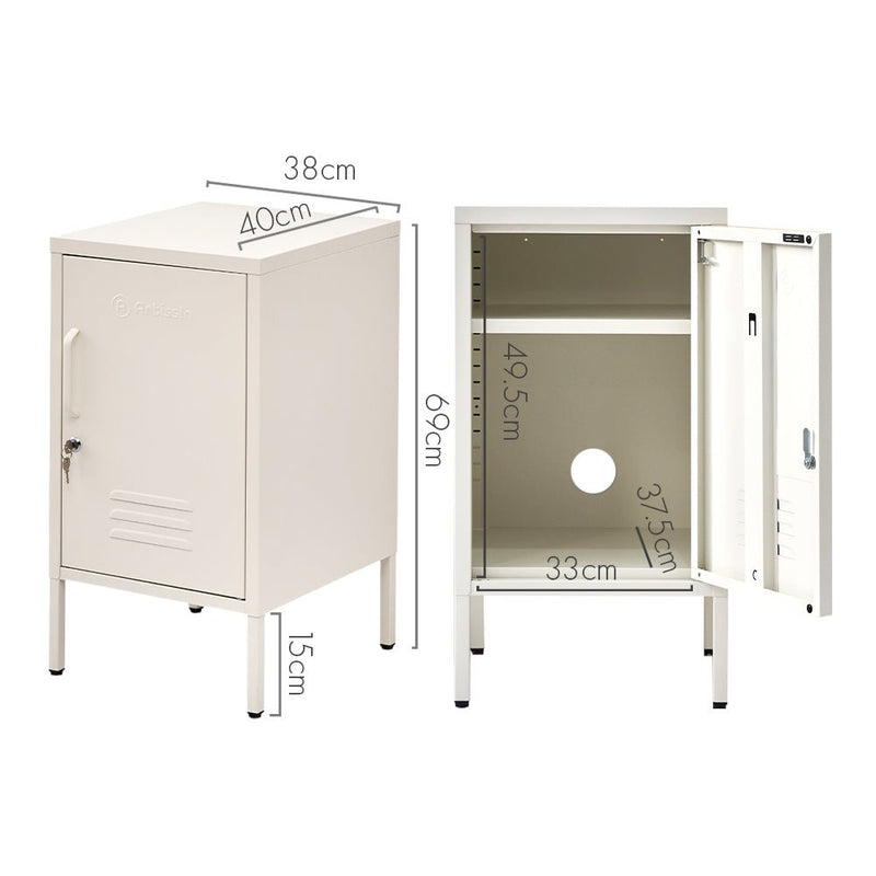 Lockable Metal Bedside Table Cabinet - White - Furniture > Bedroom - Rivercity House & Home Co. (ABN 18 642 972 209) - Affordable Modern Furniture Australia