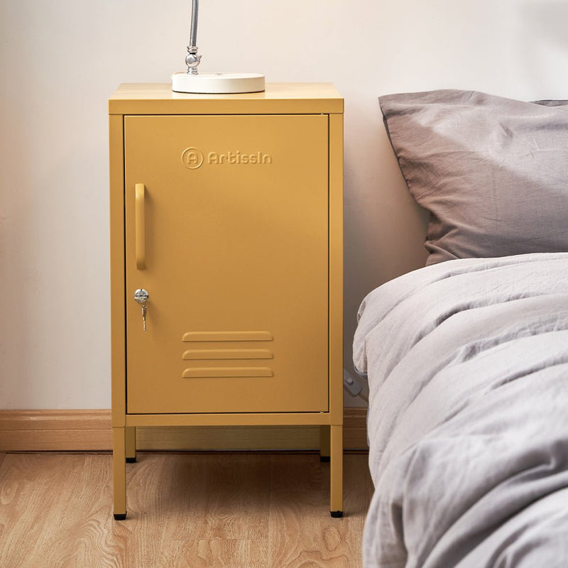 Lockable Metal Bedside Table Cabinet - Yellow - Furniture > Bedroom - Rivercity House & Home Co. (ABN 18 642 972 209) - Affordable Modern Furniture Australia