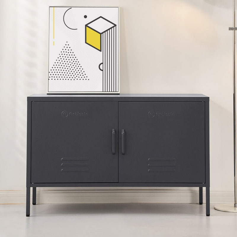 Metal Locker Style Buffet Sideboard Storage Cabinet - Charcoal - Furniture > Living Room - Rivercity House & Home Co. (ABN 18 642 972 209) - Affordable Modern Furniture Australia
