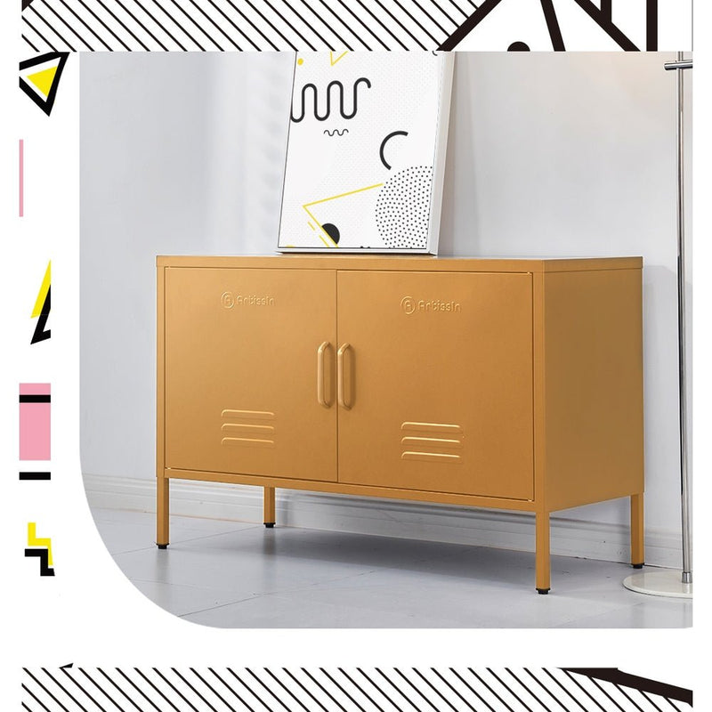 Metal Locker Style Buffet Sideboard Storage Cabinet - Yellow - Furniture > Living Room - Rivercity House & Home Co. (ABN 18 642 972 209) - Affordable Modern Furniture Australia
