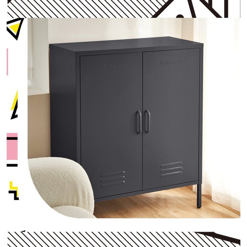 Tall Metal Locker Style Buffet Sideboard Cabinet - Charcoal - Furniture > Living Room - Rivercity House & Home Co. (ABN 18 642 972 209) - Affordable Modern Furniture Australia
