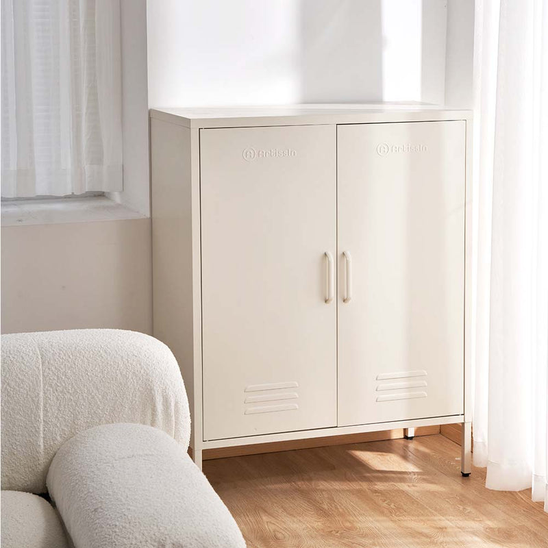 Tall Metal Locker Style Buffet Sideboard Cabinet - White - Furniture > Living Room - Rivercity House & Home Co. (ABN 18 642 972 209) - Affordable Modern Furniture Australia