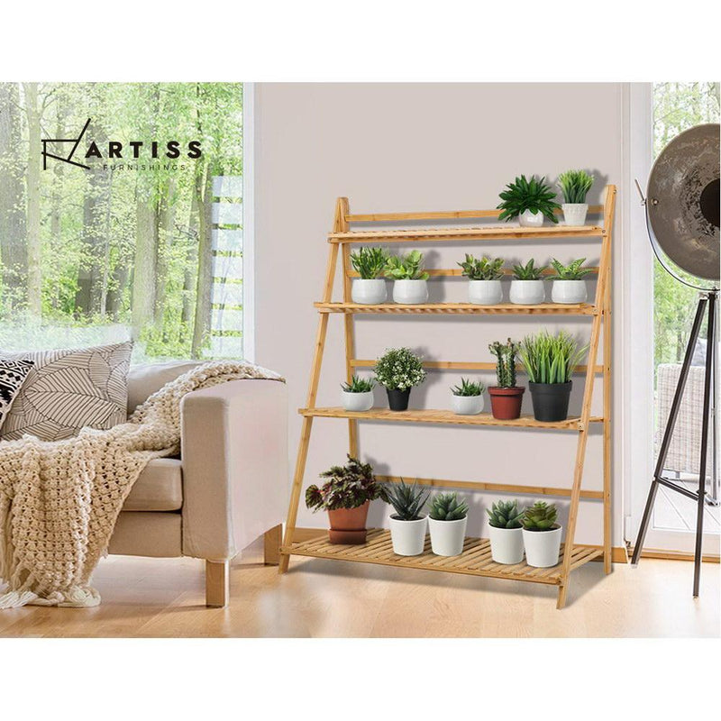 Bamboo Wooden Ladder Shelf Plant Stand Foldable - Rivercity House & Home Co. (ABN 18 642 972 209) - Affordable Modern Furniture Australia