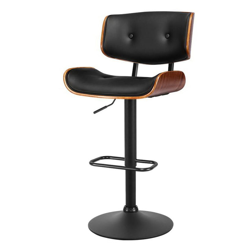 Bar Stool Gas Lift Wooden PU Leather - Black and Wood - Furniture > Bar Stools & Chairs - Rivercity House And Home Co.