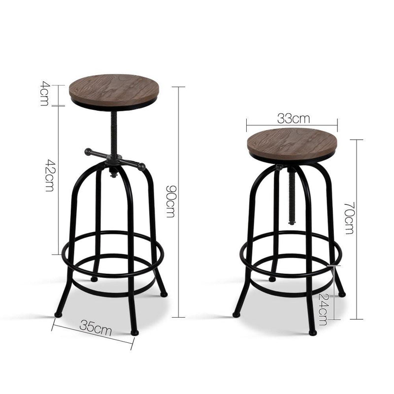 Bar Stool Industrial Round Seat Wood Metal - Black and Brown - Furniture > Bar Stools & Chairs - Rivercity House And Home Co.