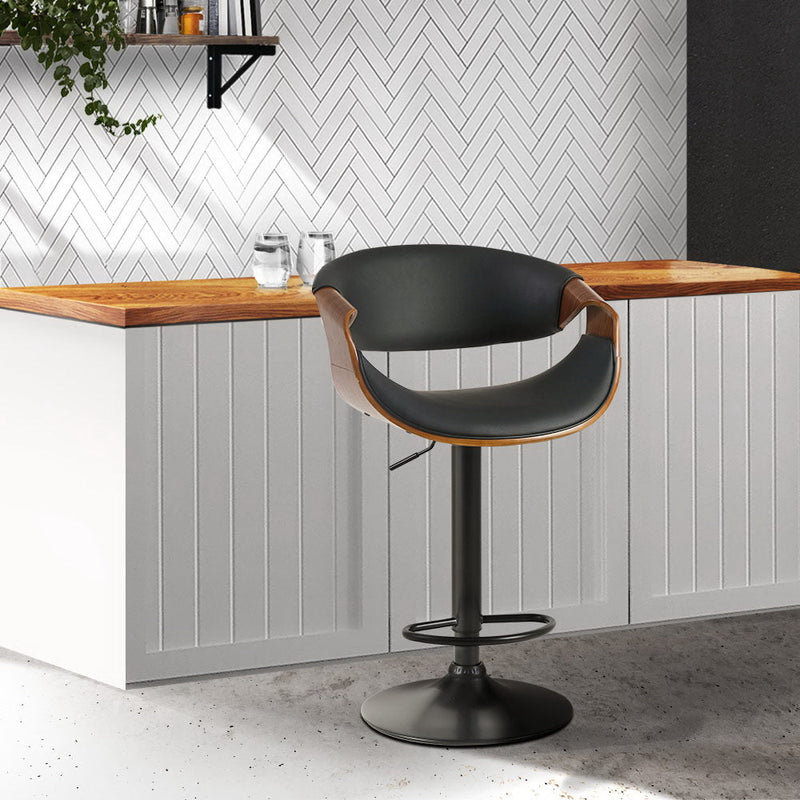 Maxwell Swivel Bar Stool Wooden with Black Leather - Rivercity House & Home Co. (ABN 18 642 972 209) - Affordable Modern Furniture Australia