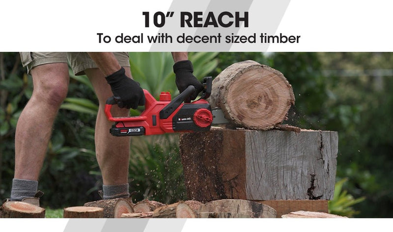 Baumr-AG 20V 10 Inch Electric Cordless Chainsaw 2Ah Lithium Battery Lightweight Wood Garden Cutter - Home & Garden > Garden Tools - Rivercity House & Home Co. (ABN 18 642 972 209) - Affordable Modern Furniture Australia