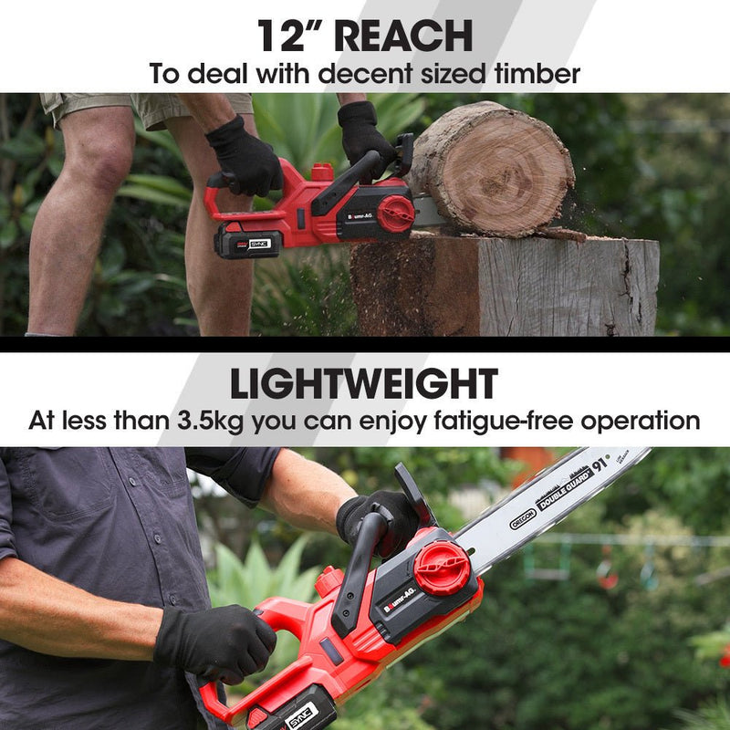 Baumr-AG 20V 12 Inch Electric Cordless Chainsaw 4Ah Lithium Battery Lightweight Wood Garden Cutter - Home & Garden > Garden Tools - Rivercity House & Home Co. (ABN 18 642 972 209) - Affordable Modern Furniture Australia