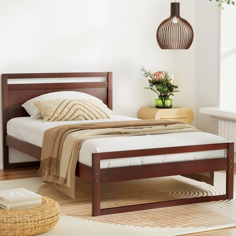 Bed Frame King Single Size Wooden Walnut WITTON - Furniture > Bedroom - Rivercity House & Home Co. (ABN 18 642 972 209) - Affordable Modern Furniture Australia