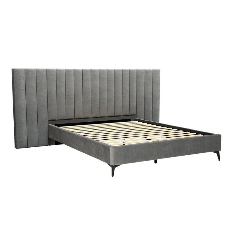 Burnett Queen Bed Frame With Oversized Headboard Velvet Grey - Furniture > Bedroom - Rivercity House & Home Co. (ABN 18 642 972 209) - Affordable Modern Furniture Australia