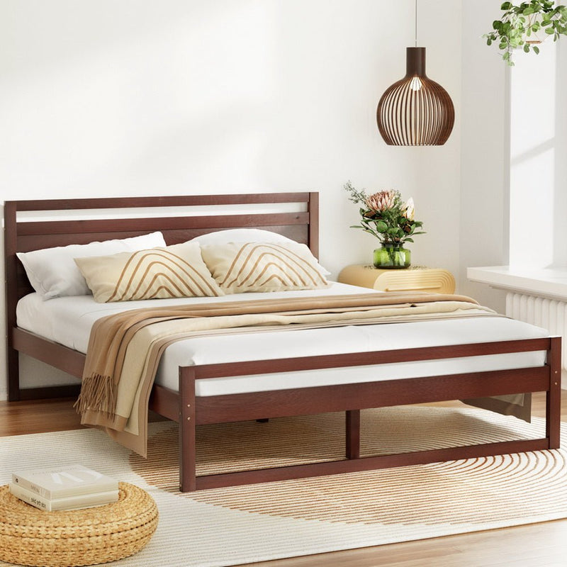 Bed Frame Queen Size Wooden Walnut WITTON - Furniture > Bedroom - Rivercity House & Home Co. (ABN 18 642 972 209) - Affordable Modern Furniture Australia