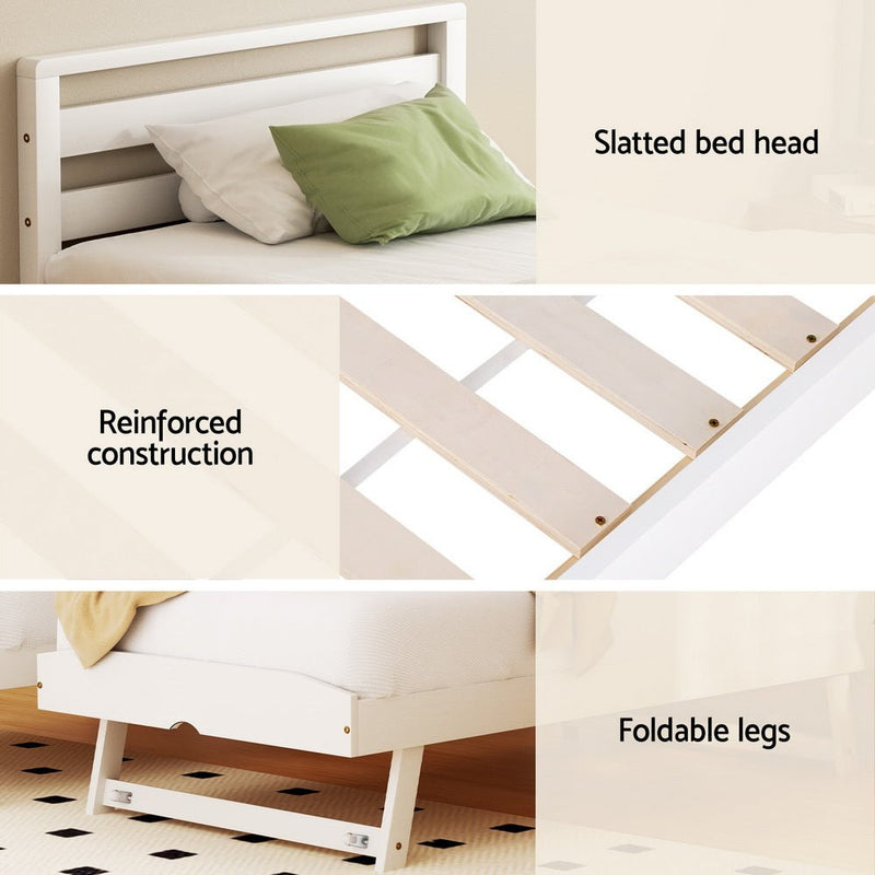 Bed Frame Single Size 2-in-1 Trundle Wooden White AVIS - Furniture > Bedroom - Rivercity House & Home Co. (ABN 18 642 972 209) - Affordable Modern Furniture Australia