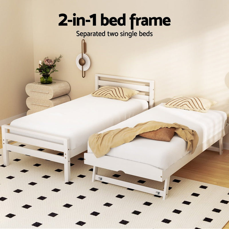 Bed Frame Single Size 2-in-1 Trundle Wooden White AVIS - Furniture > Bedroom - Rivercity House & Home Co. (ABN 18 642 972 209) - Affordable Modern Furniture Australia