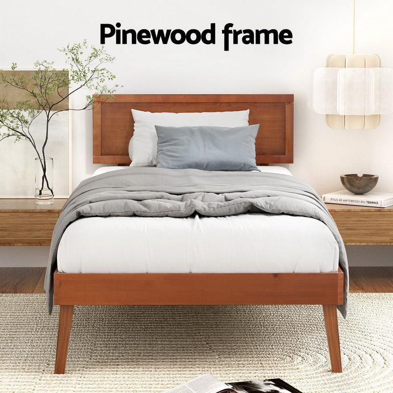 Bed Frame Single Size Wooden Bed Base Walnut SPLAY - Furniture > Bedroom - Rivercity House & Home Co. (ABN 18 642 972 209) - Affordable Modern Furniture Australia