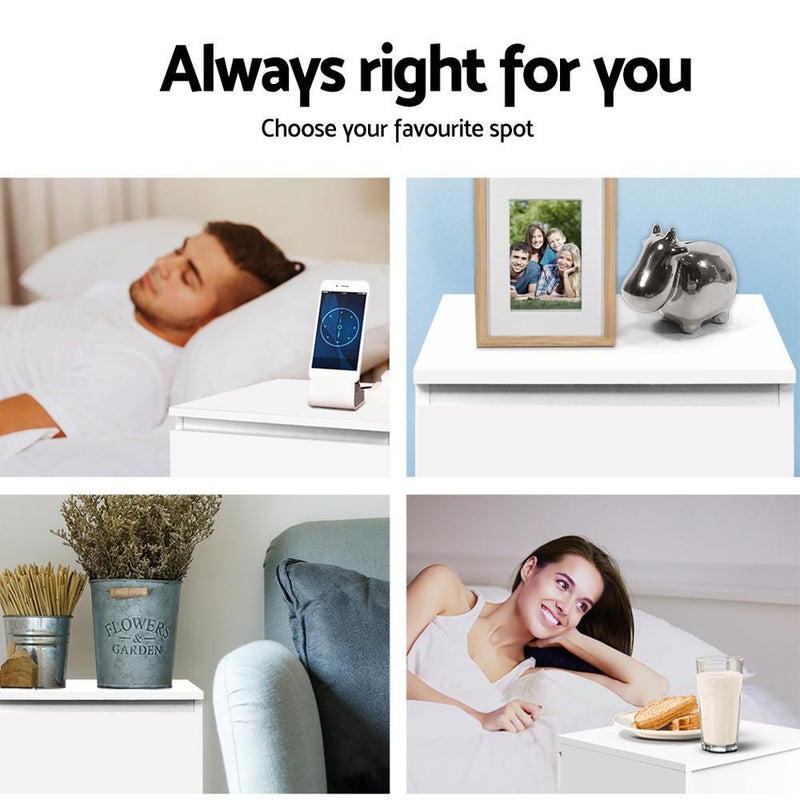 Bedside Table Cabinet Lamp Side Tables Drawers Nightstand Unit White - Furniture > Bedroom - Rivercity House & Home Co. (ABN 18 642 972 209) - Affordable Modern Furniture Australia