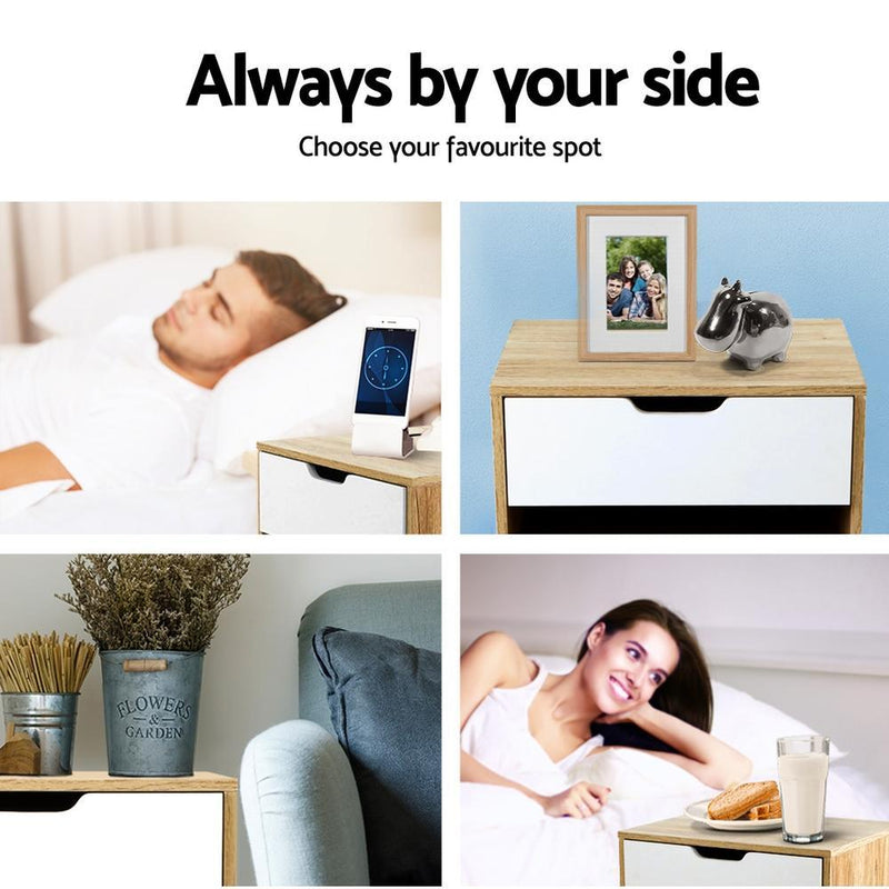 Bedside Table Drawer Nightstand Shelf Cabinet Storage Lamp Side Wooden - Furniture > Bedroom - Rivercity House And Home Co.