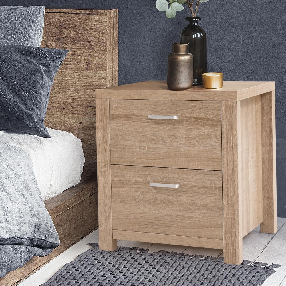 Bedside Table Lamp Side Tables Drawers Nightstand Unit Beige Wood - Rivercity House & Home Co. (ABN 18 642 972 209) - Affordable Modern Furniture Australia