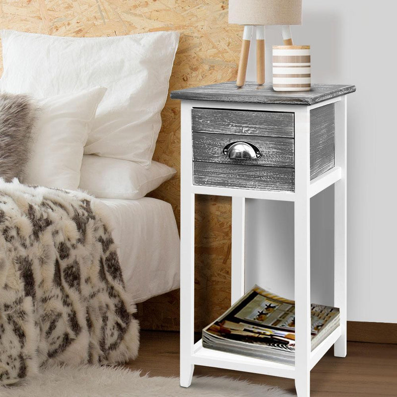 Bedside Table Nightstand Drawer Storage Cabinet Lamp Side Shelf Unit Grey - Furniture > Bedroom - Rivercity House And Home Co.