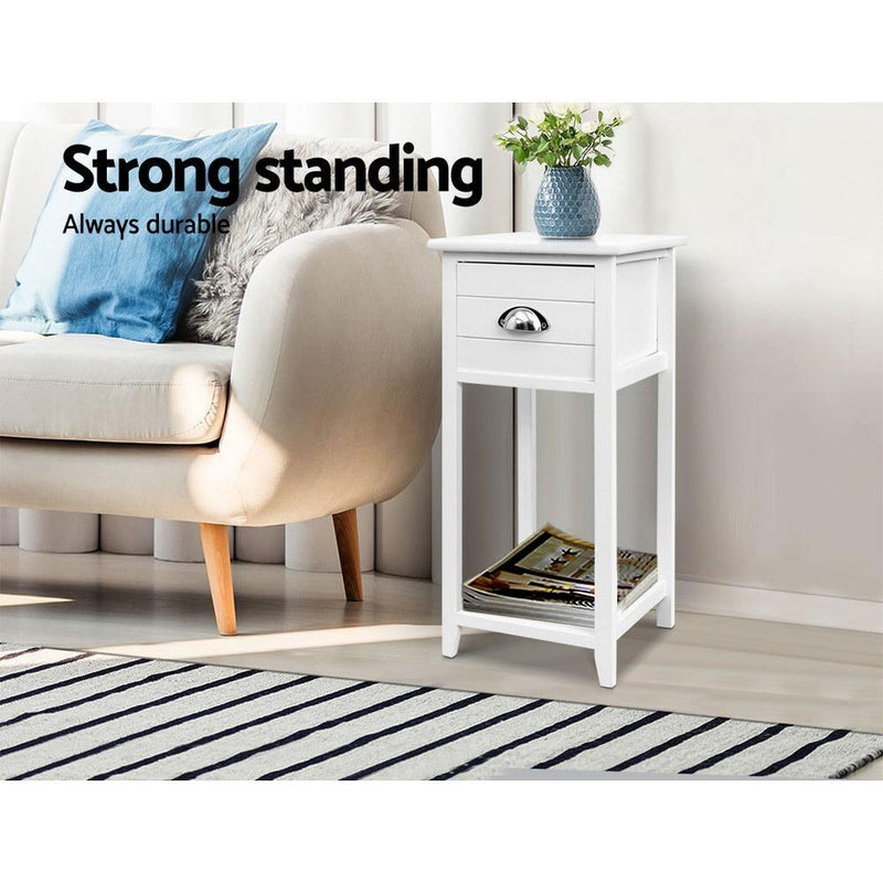 Bedside Table Nightstand Drawer Storage Cabinet Lamp Side Shelf White - Furniture > Bedroom - Rivercity House And Home Co.