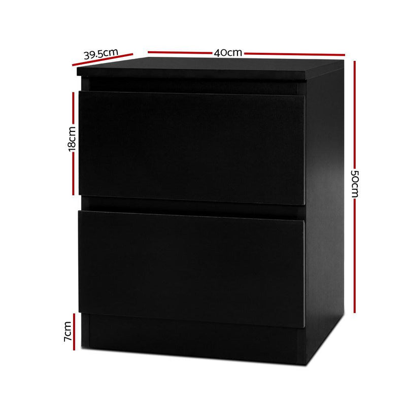 Bedside Table with 2 Drawers Black - Furniture > Bedroom - Rivercity House & Home Co. (ABN 18 642 972 209) - Affordable Modern Furniture Australia
