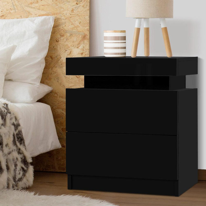 Bedside Table With 2 Drawers & Top Chest Black - Rivercity House & Home Co. (ABN 18 642 972 209) - Affordable Modern Furniture Australia