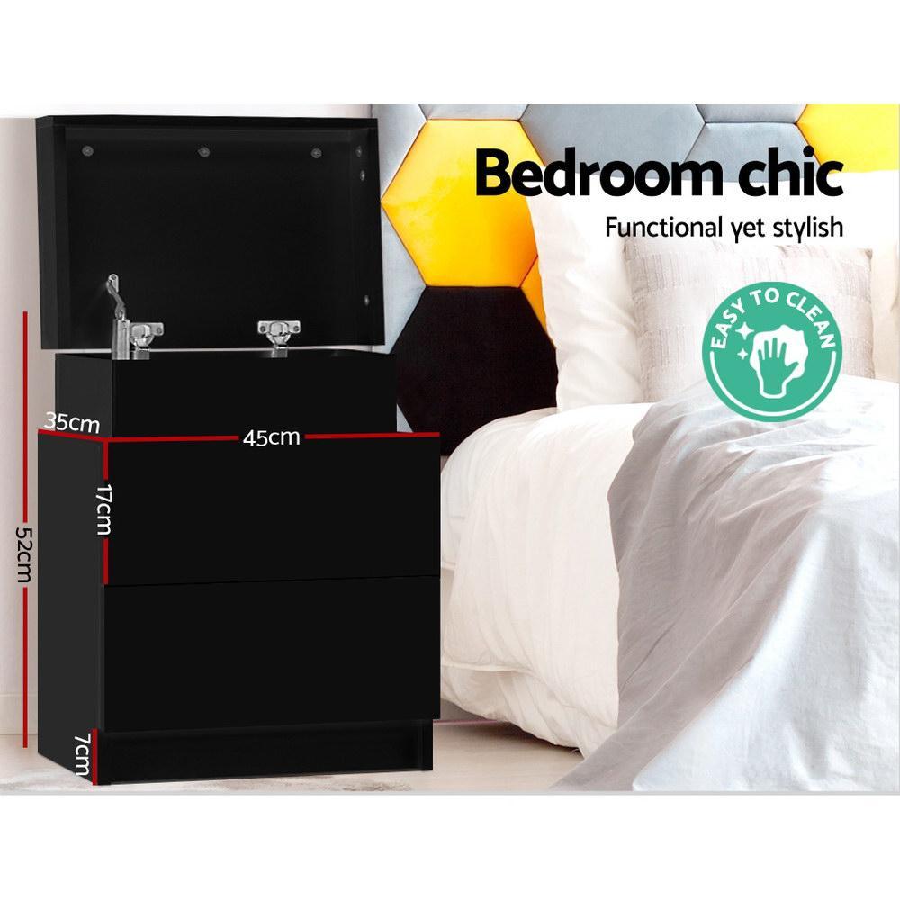 Bedside Table With 2 Drawers & Top Chest Black - Rivercity House & Home Co. (ABN 18 642 972 209) - Affordable Modern Furniture Australia