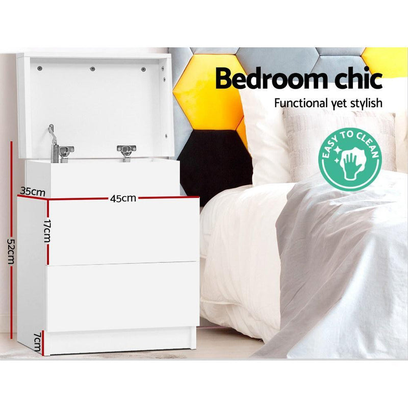 Bedside Table With 2 Drawers & Top Chest White - Furniture > Bedroom - Rivercity House And Home Co.