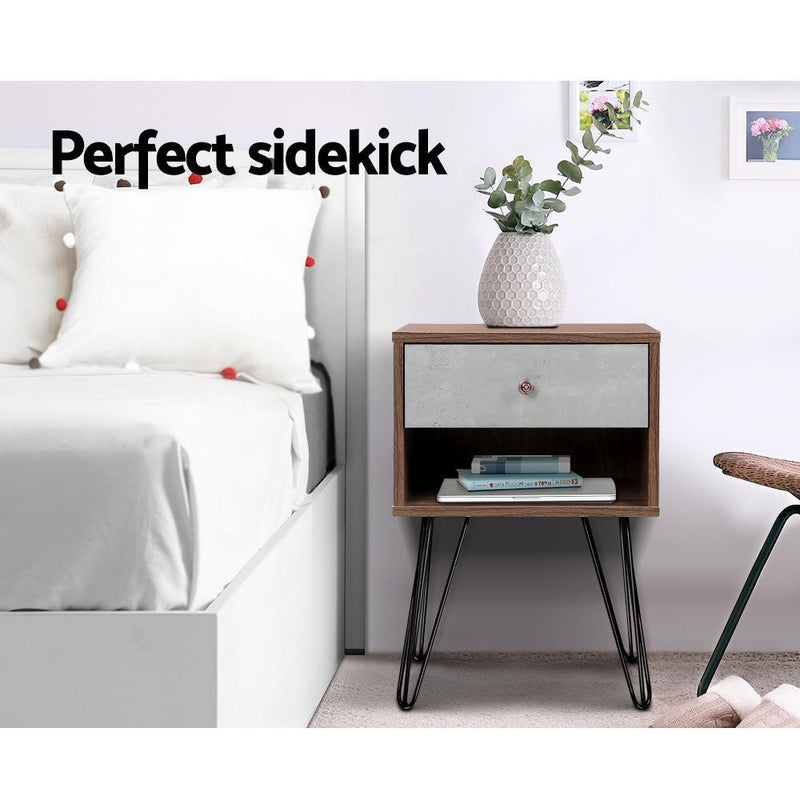 Bedside Table with Drawer - Grey & Walnut - Rivercity House & Home Co. (ABN 18 642 972 209) - Affordable Modern Furniture Australia