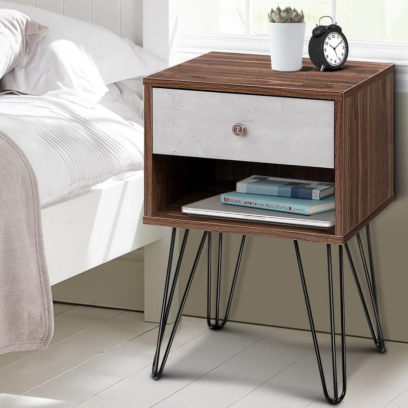 Bedside Table with Drawer - Grey & Walnut - Rivercity House & Home Co. (ABN 18 642 972 209) - Affordable Modern Furniture Australia