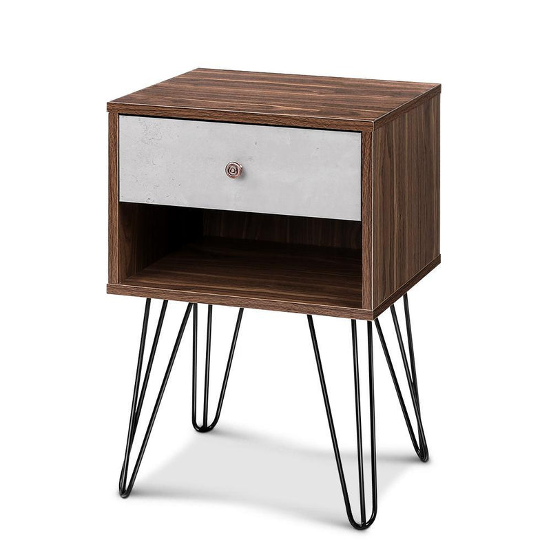 Bedside Table with Drawer - Grey & Walnut - Rivercity House & Home Co. (ABN 18 642 972 209) - Affordable Modern Furniture Australia