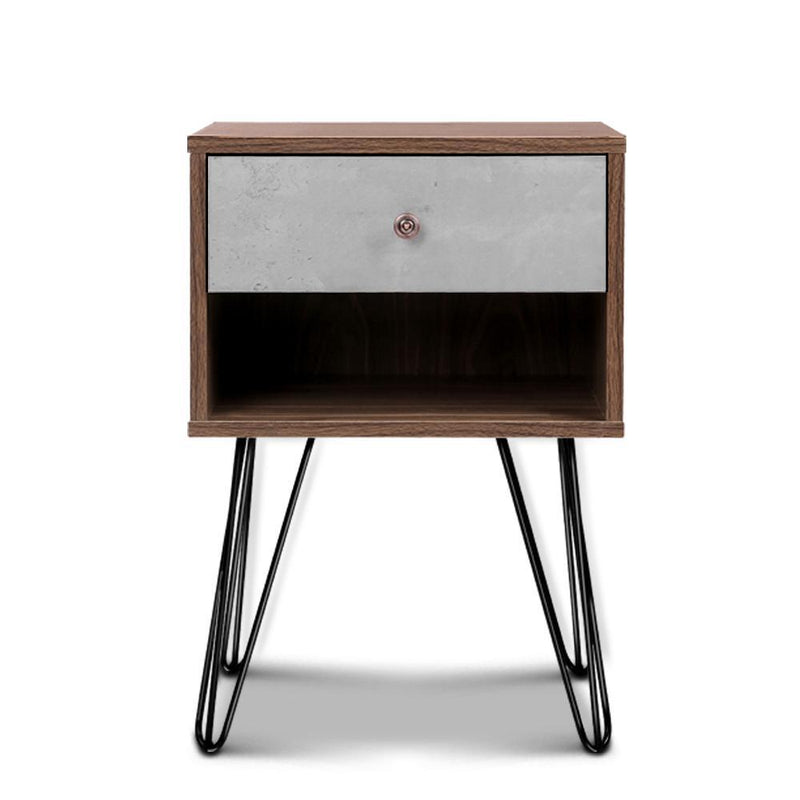 Bedside Table with Drawer - Grey & Walnut - Rivercity House & Home Co. (ABN 18 642 972 209) - Affordable Modern Furniture Australia