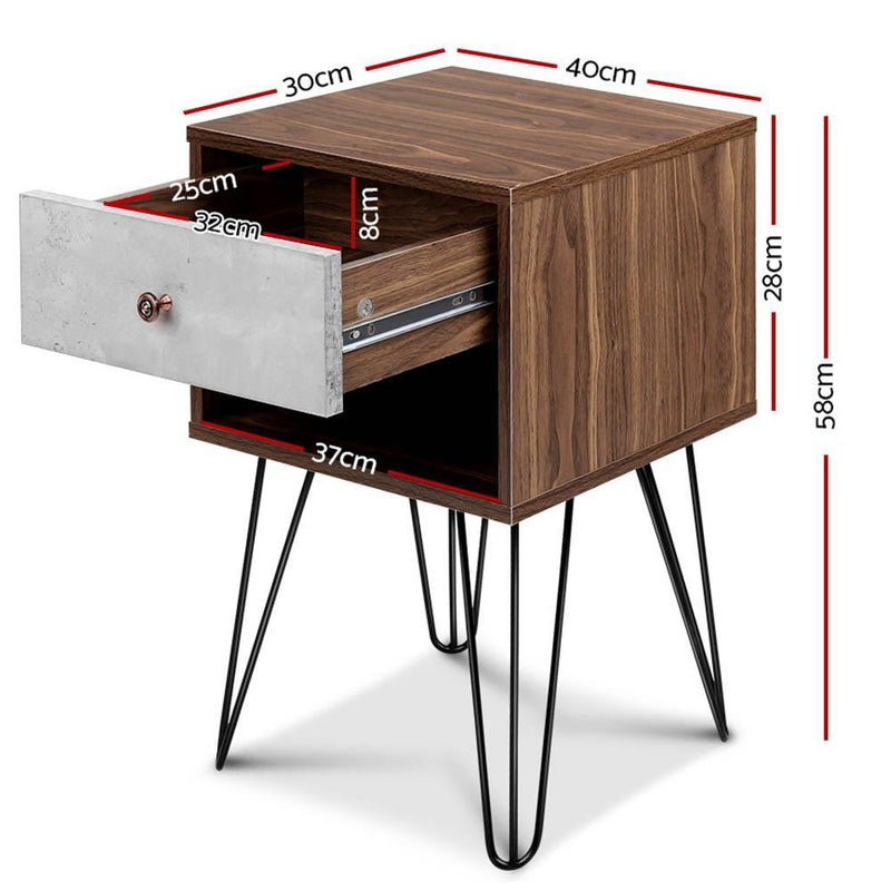 Bedside Table with Drawer - Grey & Walnut - Rivercity House & Home Co. (ABN 18 642 972 209) - Affordable Modern Furniture Australia