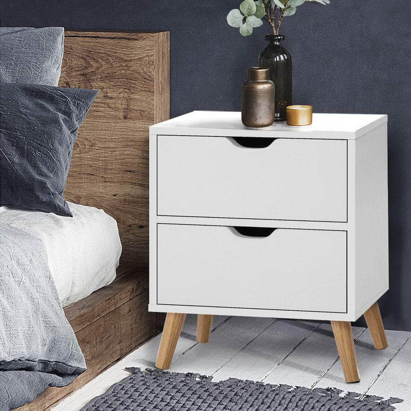 Bedside Tables Drawers Side Table Nightstand White Storage Cabinet Wood - Rivercity House & Home Co. (ABN 18 642 972 209) - Affordable Modern Furniture Australia