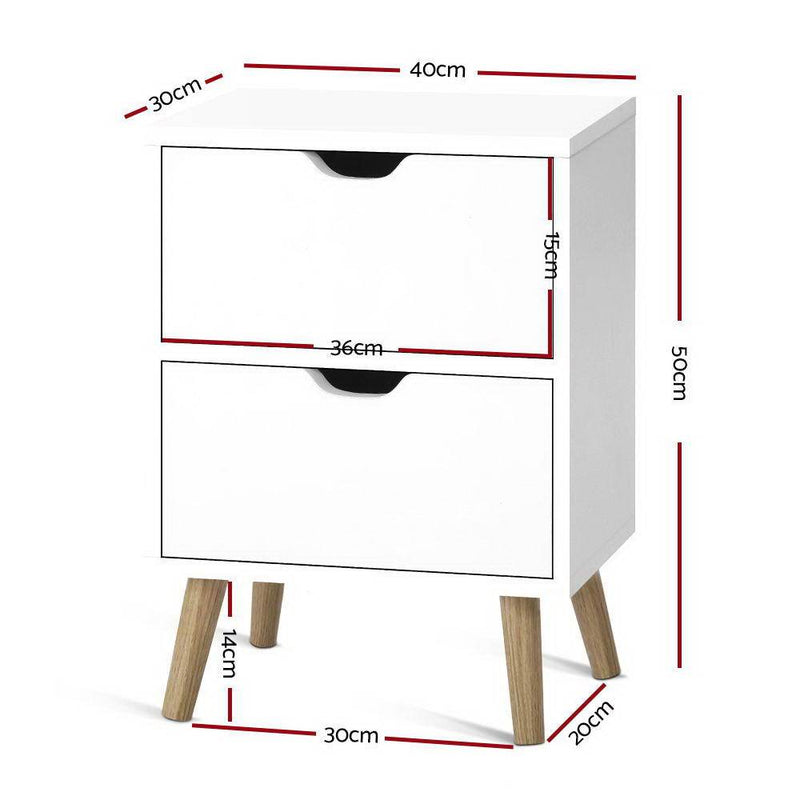 Bedside Tables Drawers Side Table Nightstand White Storage Cabinet Wood - Rivercity House & Home Co. (ABN 18 642 972 209) - Affordable Modern Furniture Australia