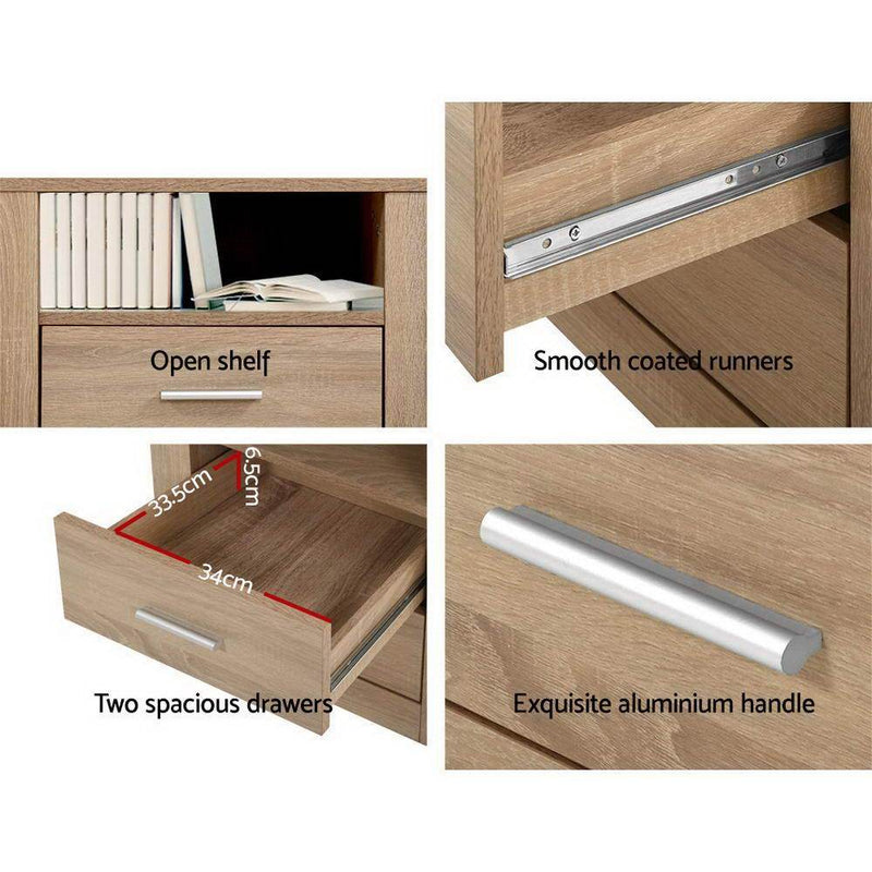 Bedside Tables Drawers Storage Cabinet Shelf Side End Table Oak - Furniture > Bedroom - Rivercity House And Home Co.