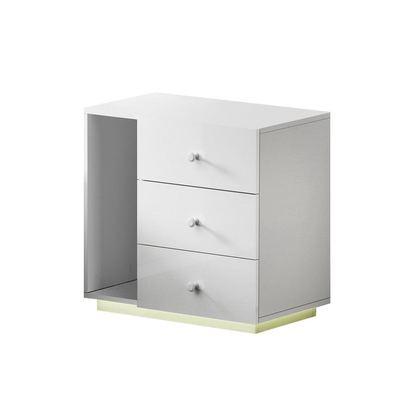 Bedside Tables Side Table RGB LED 3 Drawers Nightstand High Gloss White - Furniture > Bedroom - Rivercity House & Home Co. (ABN 18 642 972 209)