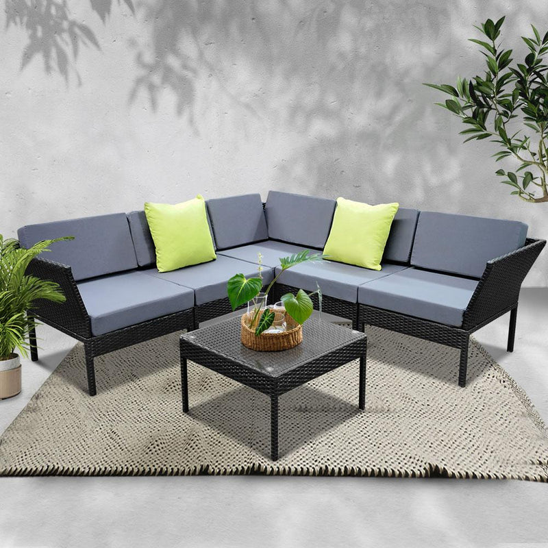 Black 6 Piece Outdoor Wicker Sofa Set - Furniture - Rivercity House & Home Co. (ABN 18 642 972 209) - Affordable Modern Furniture Australia