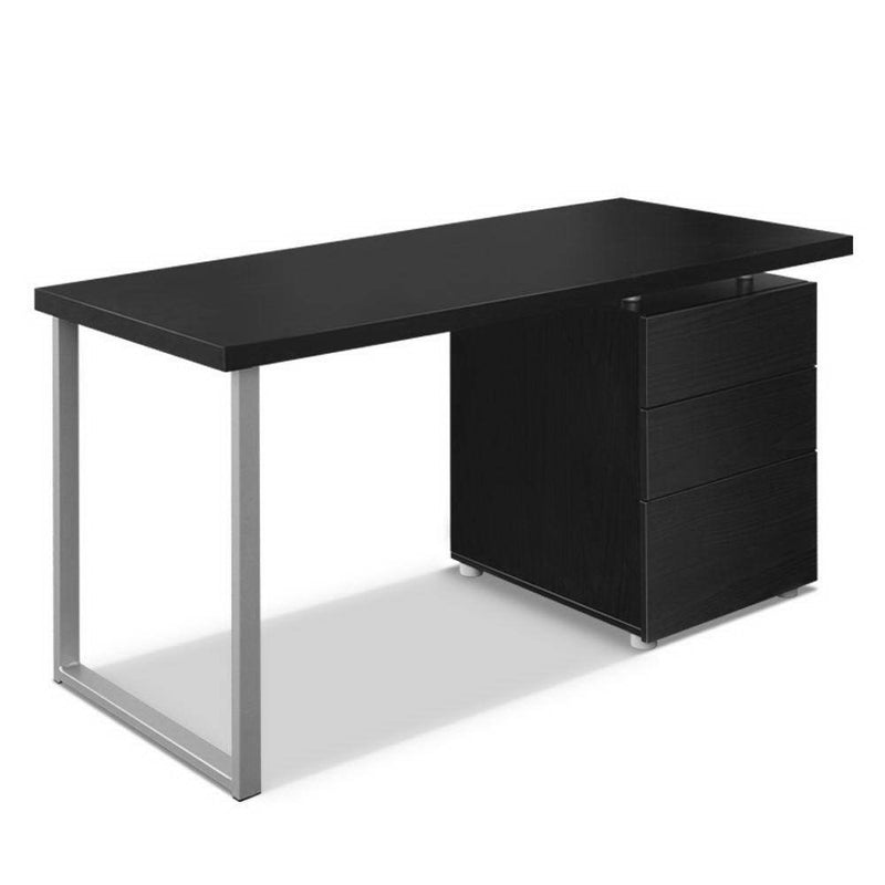Black Computer Desk with 3 Drawers (140CM Long) - Furniture - Rivercity House & Home Co. (ABN 18 642 972 209) - Affordable Modern Furniture Australia