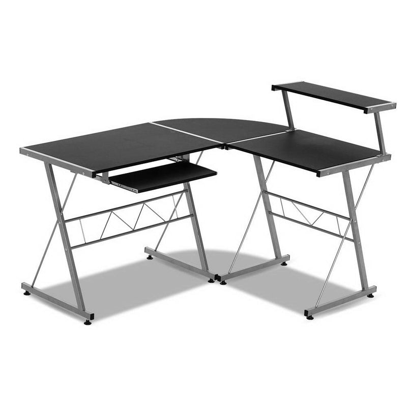 Black Metal Desk with Pull Out Keyboard Table & Shelving - Furniture - Rivercity House And Home Co.