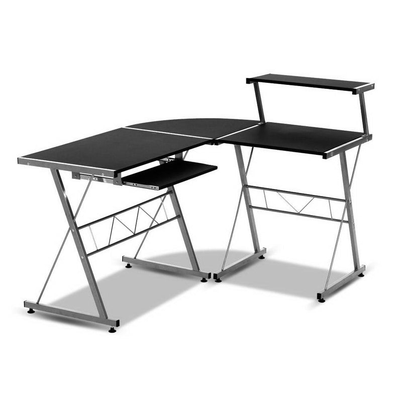 Black Metal Desk with Pull Out Keyboard Table & Shelving - Furniture - Rivercity House & Home Co. (ABN 18 642 972 209) - Affordable Modern Furniture Australia