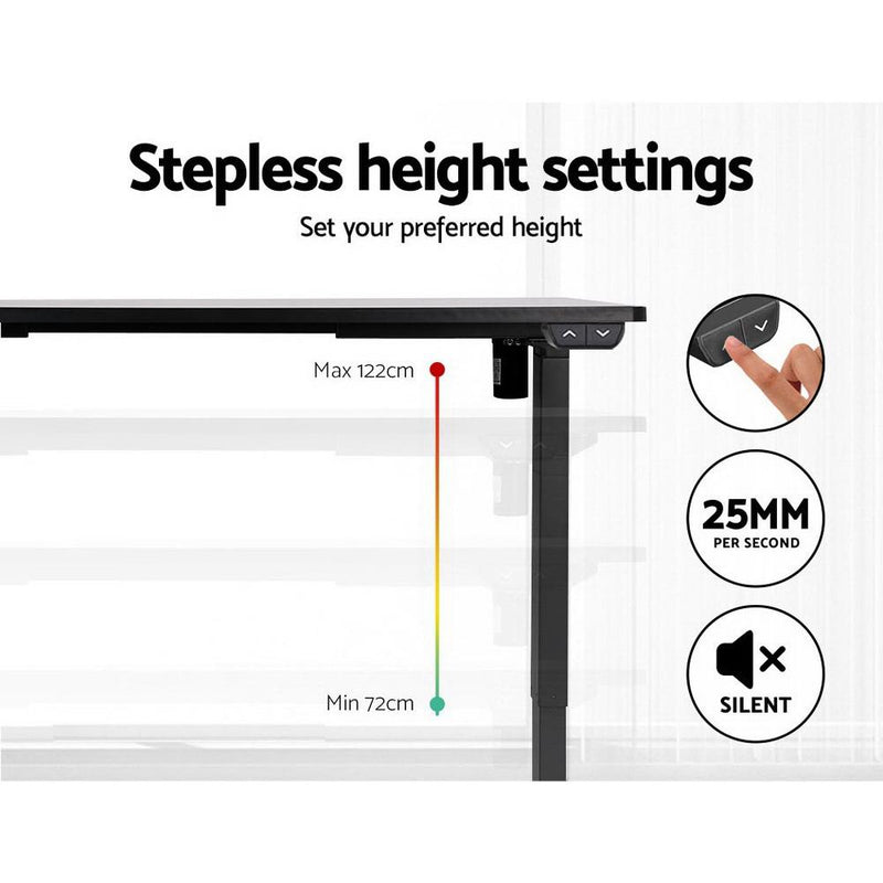 Black Top / Black Frame Motorised Height Adjustable Sit or Stand Workstation (140cm) - Rivercity House & Home Co. (ABN 18 642 972 209) - Affordable Modern Furniture Australia