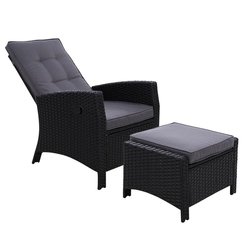 Black Wicker Sun Lounge Recliner With Ottoman - Furniture - Rivercity House & Home Co. (ABN 18 642 972 209) - Affordable Modern Furniture Australia